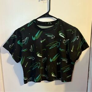 Nike Kids Black and Green Graphic Crop Top